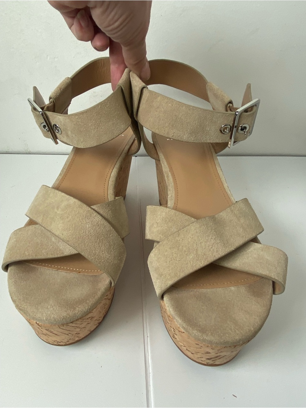 Marc Fisher Tan Suede Platform Wedge Sandals
